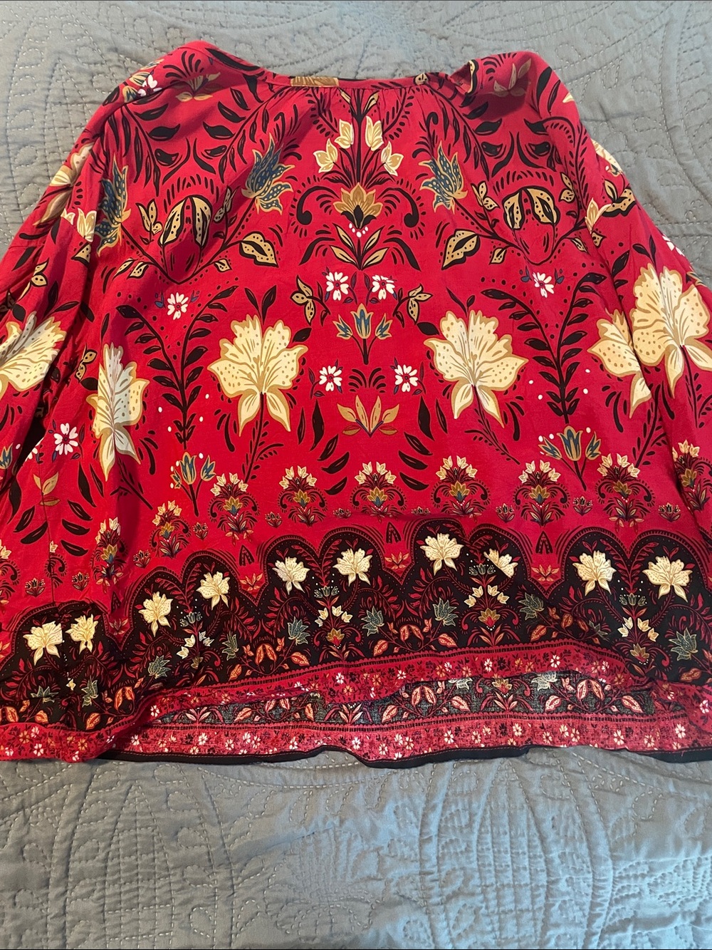 LOFT Red Floral Boho Blouse with Cream Accents